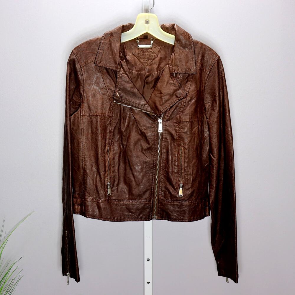 JouJou‎ Brown Faux Leather Moto Jacket Women’s Size L